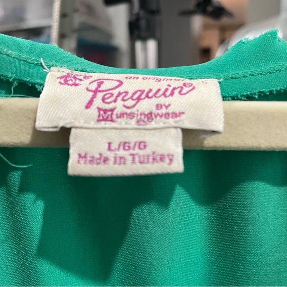 Original Penguin Kelly Green Silk Blouse Large - Picture 5 of 7